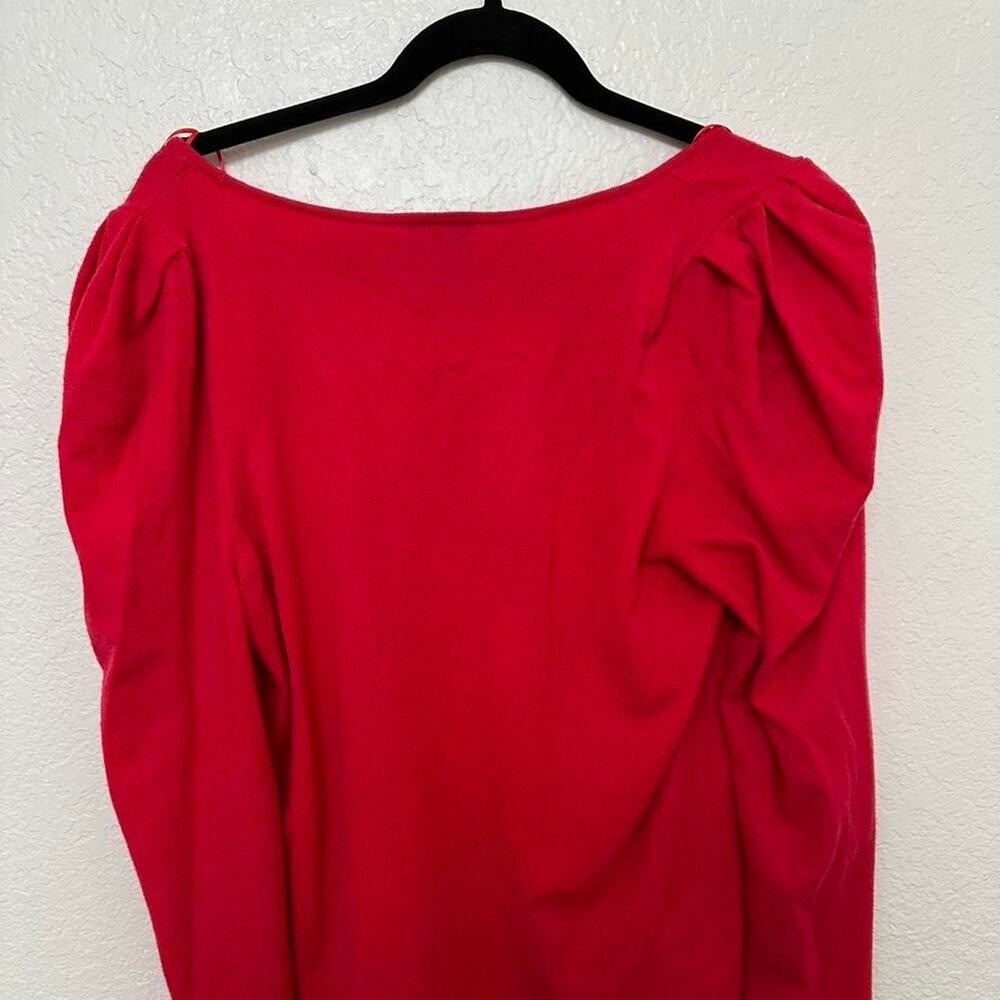Ann Taylor Factory Sweater Womens Large Red Excellent Puff Sleeve Square Neck - Picture 4 of 5